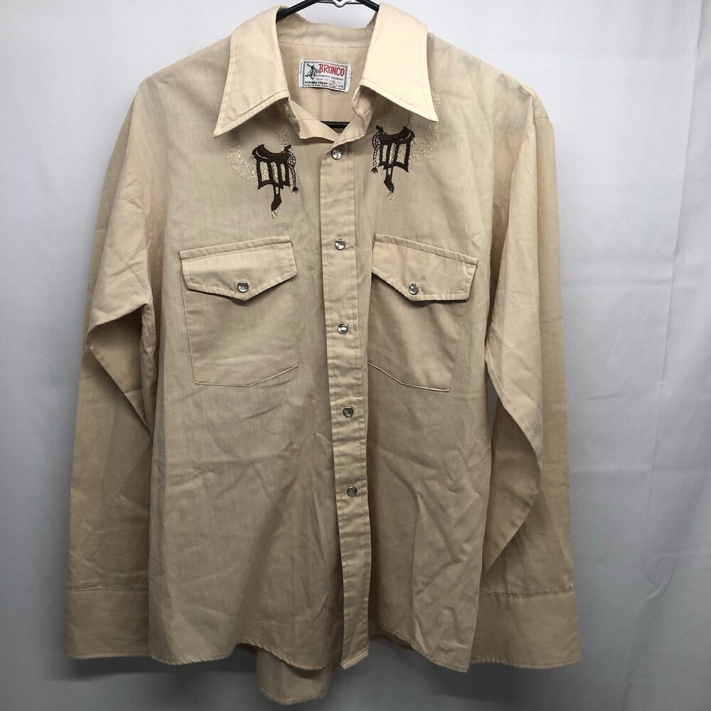 Vintage Bronco Western Shirt Size Medium Embroidered Saddles Size L 16/16.5